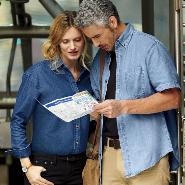 C UltraClub Adult Cypress Colors Short-Sleeve Woven with Pocket Thumbnail