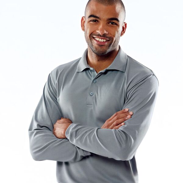 UltraClub&reg; Adult Cool & Dry Long-Sleeve Mesh Piqué Polo Thumbnail