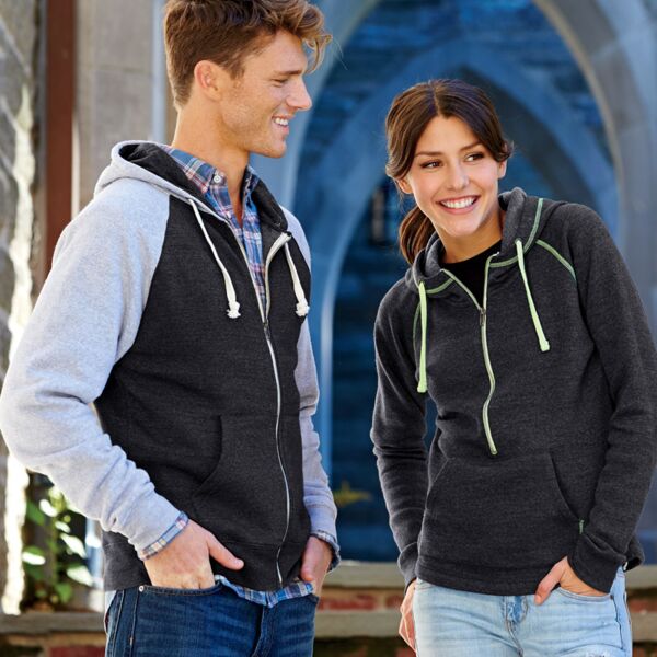 J.America Ladies' 1/2-Zip Tri-Blend Hooded Fleece Thumbnail