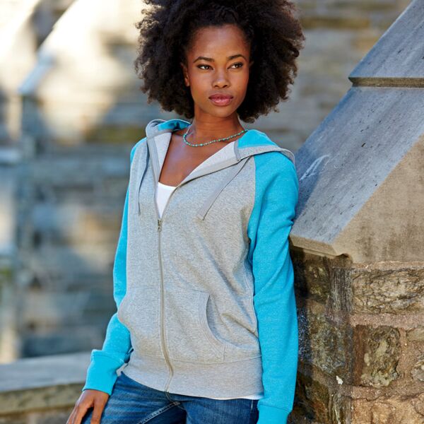 J.America Ladies' Glitter French Terry Contrast Full-Zip Hooded Fleece Thumbnail